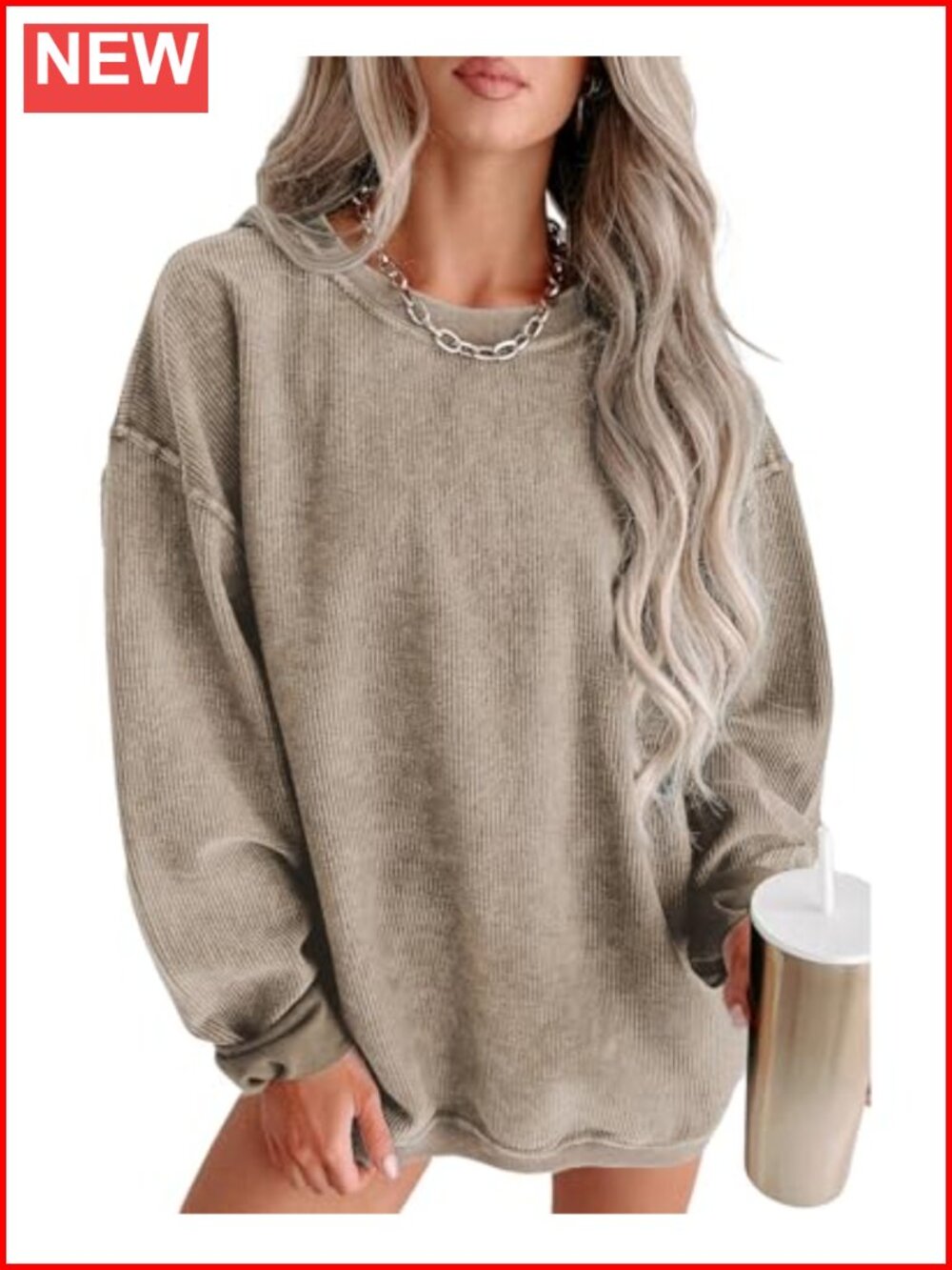 Oversized Corduroy Sweatshirt Women Casual Crewneck Long Sleeve Pullover